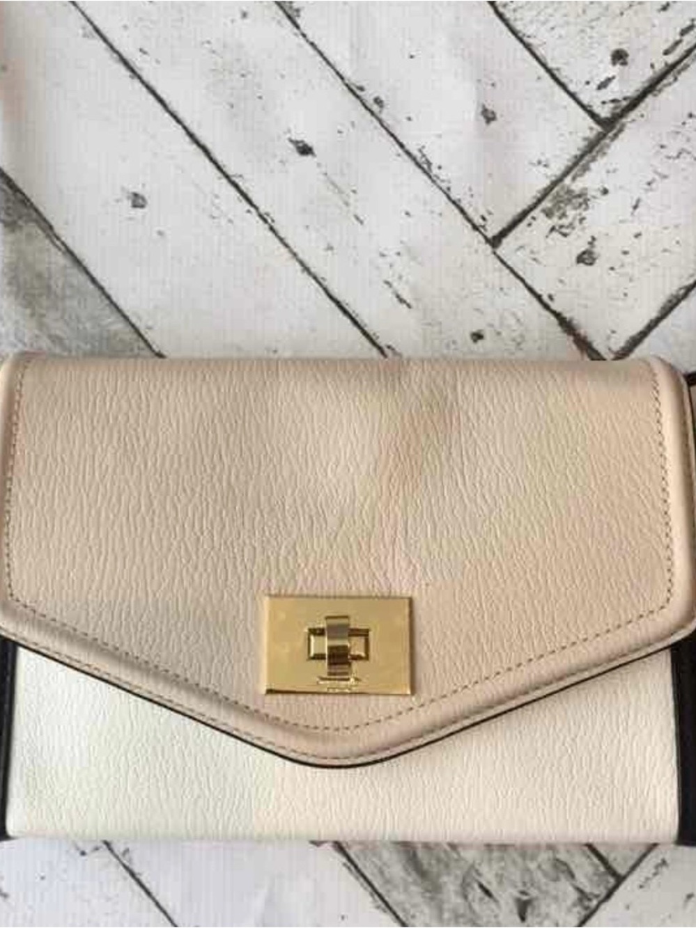 Beige and Cream Leather Crossbody Bag with Gold Turn-Lock